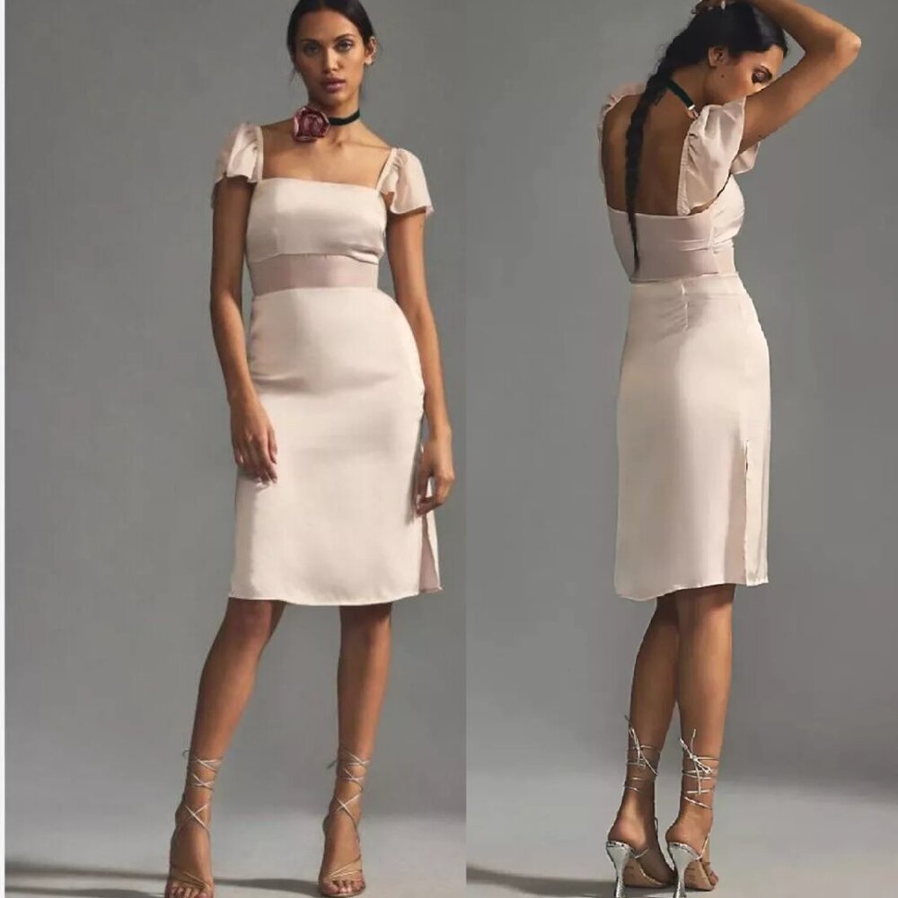 By Anthropologie Flutter-Sleeve Satin Sheath Dress size 6 new with tag nwt